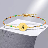 A-Z Initial Bracelets for Women, Stainless Steel Round Coin Charm Bracelet