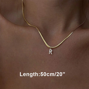 Initial Letter Charm Pendant Snake Herringbone Necklace Women Bling Layers
