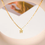 Initial Letter Charm Pendant Snake Herringbone Necklace Women Bling Layers