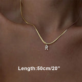 Initial Letter Charm Pendant Snake Herringbone Necklace Women Bling Layers