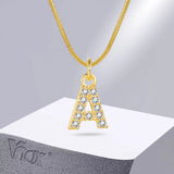 Initial Letter Charm Pendant Snake Herringbone Necklace Women Bling Layers