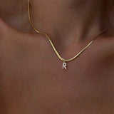 Initial Letter Charm Pendant Snake Herringbone Necklace Women Bling Layers
