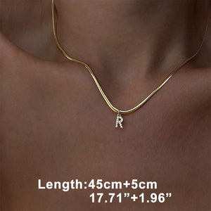 A-Z Tiny Women Initial Necklace, Small Bling Letter Girl Chain Choker