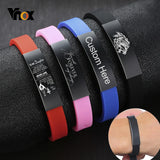 Kids ID Bracelets Stainless Steel Bar Rubber