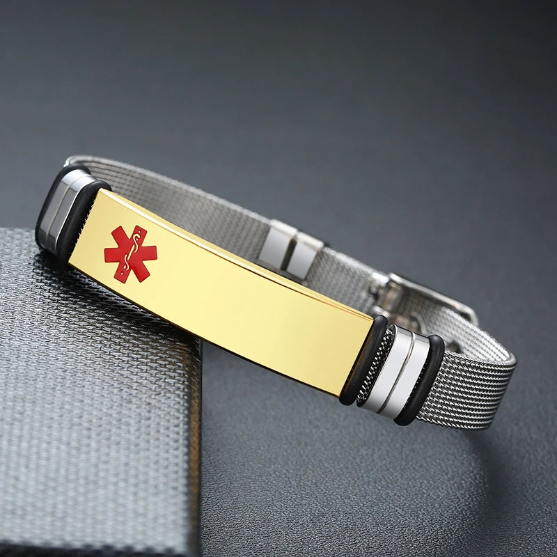 Stainless Steel Mesh Medical ID Bracelet Customize Diabetes