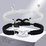 Heart Charm Couple Bracelets - Braided Rope Chain with Infinity Charm
