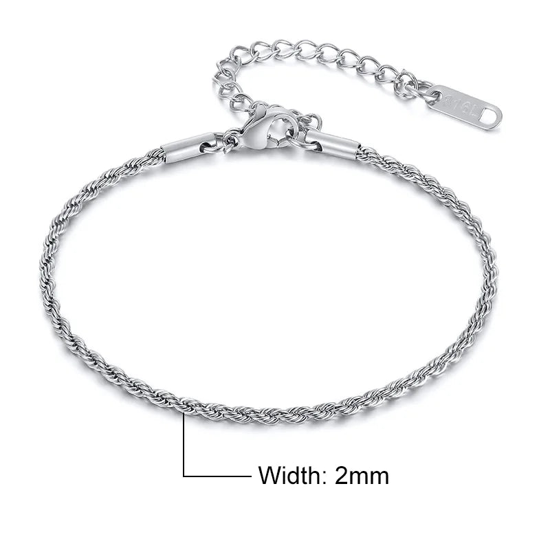 Stainless Steel Twisted Rope Chain Bracelet, Christmas Jewelry