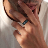 8mm Tungsten Carbide Wedding Band Rings for Men, Blue Line Grooved Center