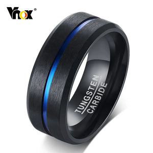 8mm Tungsten Carbide Wedding Band Rings for Men, Blue Line Grooved Center