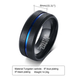 8mm Tungsten Carbide Wedding Band Rings for Men, Blue Line Grooved Center
