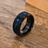 8mm Tungsten Carbide Wedding Band Rings for Men, Blue Line Grooved Center