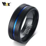 8mm Tungsten Carbide Wedding Band Rings for Men, Blue Line Grooved Center