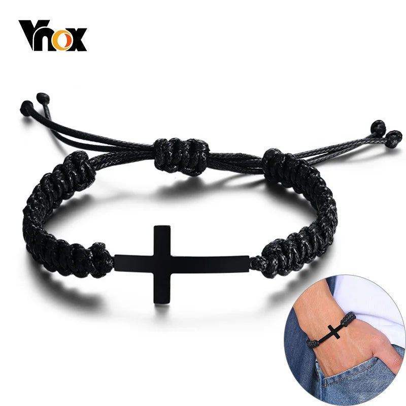 Cross Charm Bracelet Braided Rope Unisex Jewelry