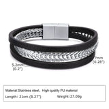 PU Leather Bangle for Men, Stainless Steel Chain Bracelet