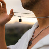 Square Necklace for Men, Stainless Steel Geometric Pendant