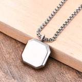 Square Necklace for Men, Stainless Steel Geometric Pendant