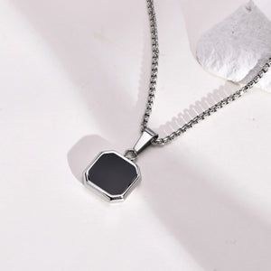 Square Necklace for Men, Stainless Steel Geometric Pendant