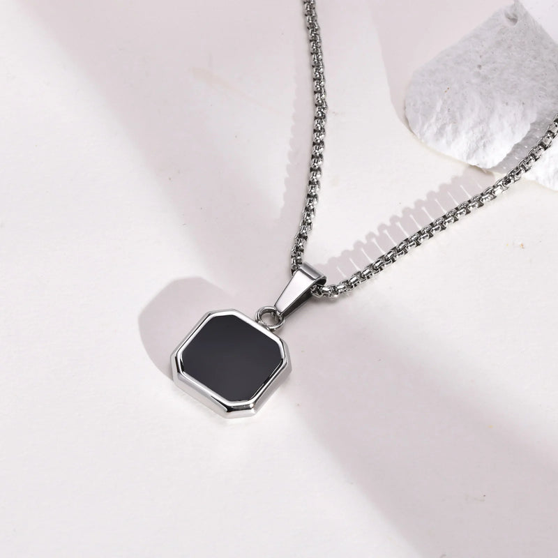 Square Necklace for Men, Stainless Steel Geometric Pendant
