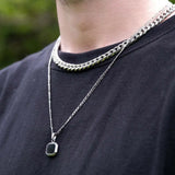 Square Necklace for Men, Stainless Steel Geometric Pendant