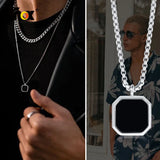 Square Necklace for Men, Stainless Steel Geometric Pendant