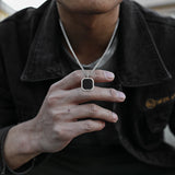 Square Necklace for Men, Stainless Steel Geometric Pendant