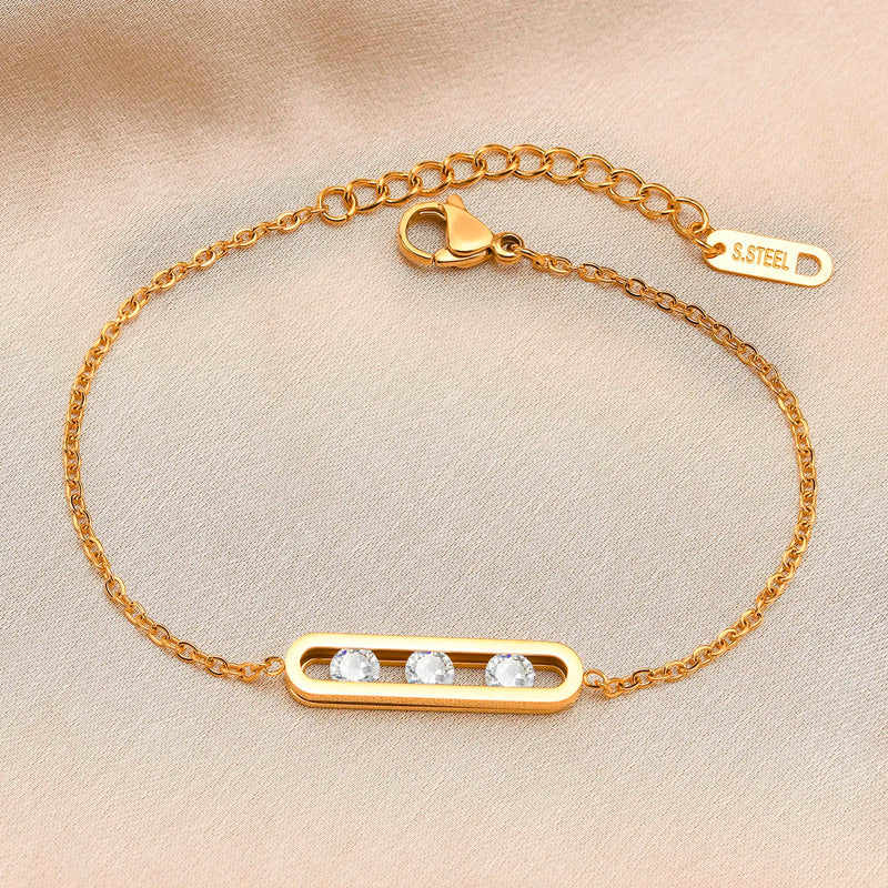 CZ Stone Charm Chain Bracelets for Women