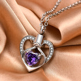 CZ Heart Urn Necklace, Stainless Steel Cremation Jewelry