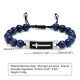 Tiger Eye Stone Bracelet for Men with Cross Bangle