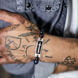 Tiger Eye Stone Bracelet for Men with Cross Bangle