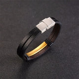 Layered Leather Bracelet Stainless Steel ID Bar Bangle Personalized Wristband