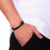 Layered Leather Bracelet Stainless Steel ID Bar Bangle Personalized Wristband