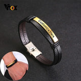 Layered Leather Bracelet Stainless Steel ID Bar Bangle Personalized Wristband