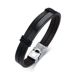Layered Leather Bracelet Stainless Steel ID Bar Bangle Personalized Wristband