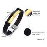 Layered Leather Bracelet Stainless Steel ID Bar Bangle Personalized Wristband