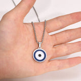 Men's Stainless Steel Evil Eye Pendant Necklace with Box Chain