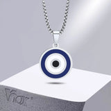 Men's Stainless Steel Evil Eye Pendant Necklace with Box Chain
