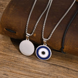Men's Stainless Steel Evil Eye Pendant Necklace with Box Chain