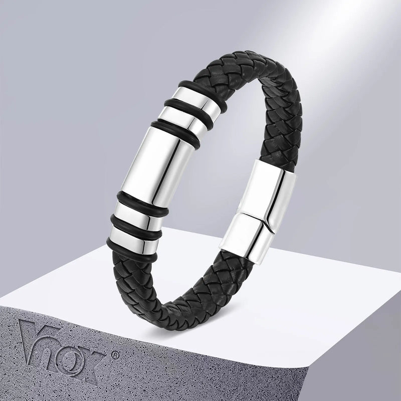 Casual Leather Bracelet, Braided Wristband for Men
