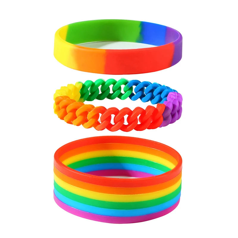 Rainbow Silicone Bracelets for Men Women with Elastic Rubber Wristband