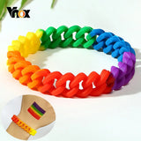 Rainbow Silicone Bracelets for Men Women with Elastic Rubber Wristband