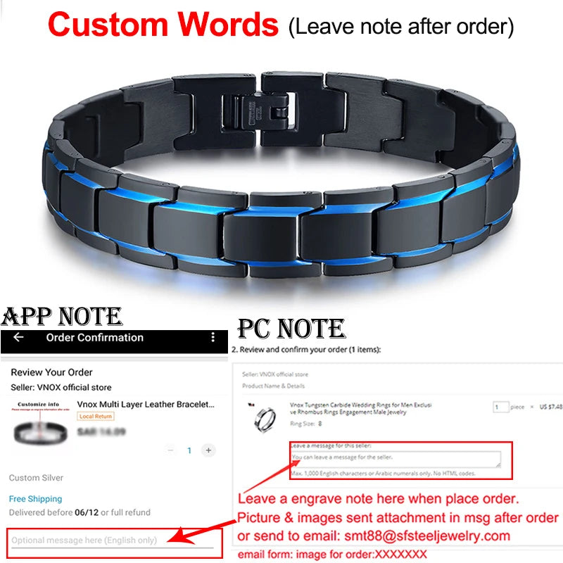 Men's Stainless Steel Chain Link Bracelet Engrave Wristband Male Jewelry