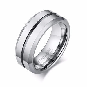 Men's 8mm Thin Groove Tungsten Ring
