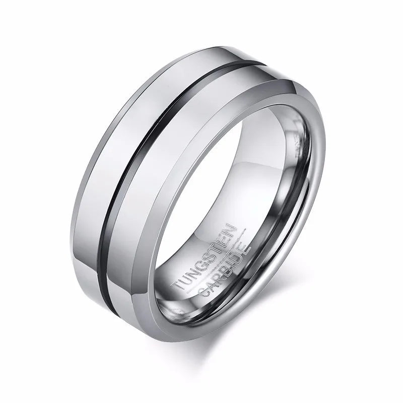 Men's 8mm Thin Groove Tungsten Ring