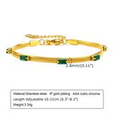 Stainless Steel Flat Snake Chain Bracelet with Green Stones