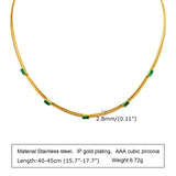 Stainless Steel Flat Snake Chain Bracelet with Green Stones