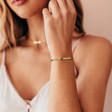 Stainless Steel Flat Snake Chain Bracelet with Green Stones
