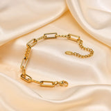 Gold Paperclip Chain Bracelet for Women, Stainless Steel Wristband