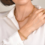 Gold Paperclip Chain Bracelet for Women, Stainless Steel Wristband