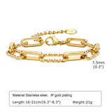 Gold Paperclip Chain Bracelet for Women, Stainless Steel Wristband