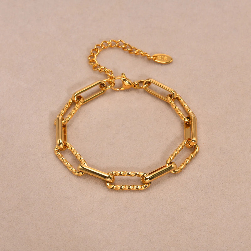 Gold Paperclip Chain Bracelet for Women, Stainless Steel Wristband